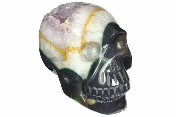 Polished Agate Skull with Amethyst Crystal Pocket #148120
